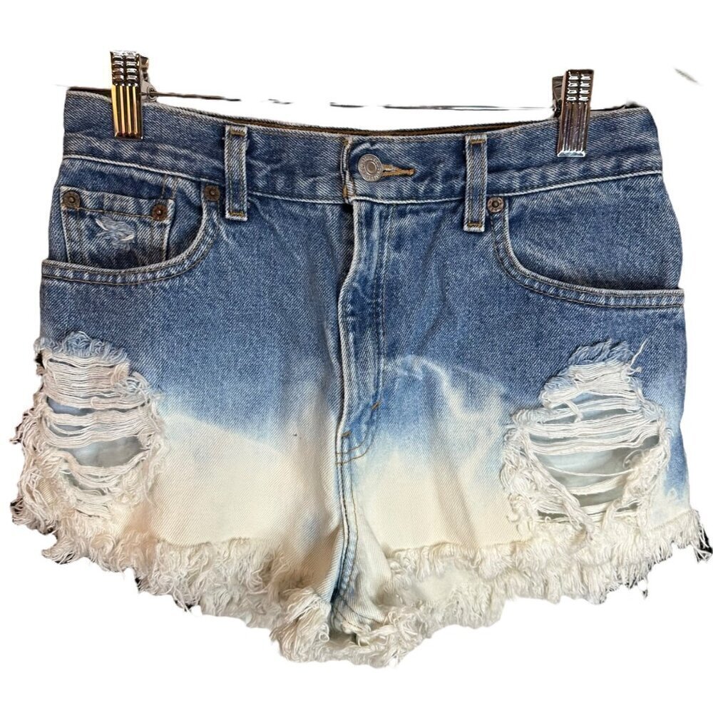 Levi's Cut Off Denim Jean Shorts 2‎ Tone Distressed High Rise Boho Size S
